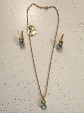 Vintage Joan Rivers Oval Blue & Green Pendant With Matching Earrings